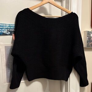 Anthropologie Black flattering cropped boat neck sweater